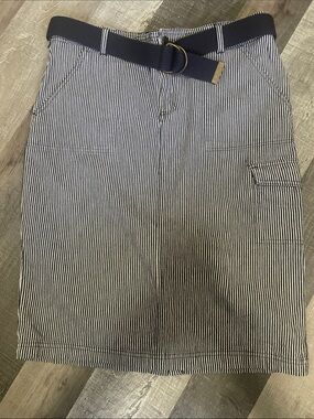 Cherokee Navy and White Striped Pencil Skirt with Belt